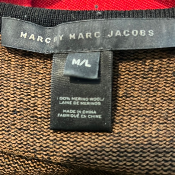 🛍️Marc by Marc Jacobs Long Black/Brown/Tan Merino Wool Cardigan Sweater M/L - Picture 7 of 8